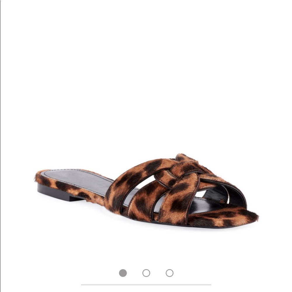 Saint Laurent Tribute Flat Leopard Slide Sandals